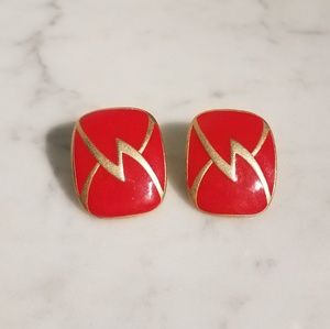 80's Vintage Gold-tone Red Earrings